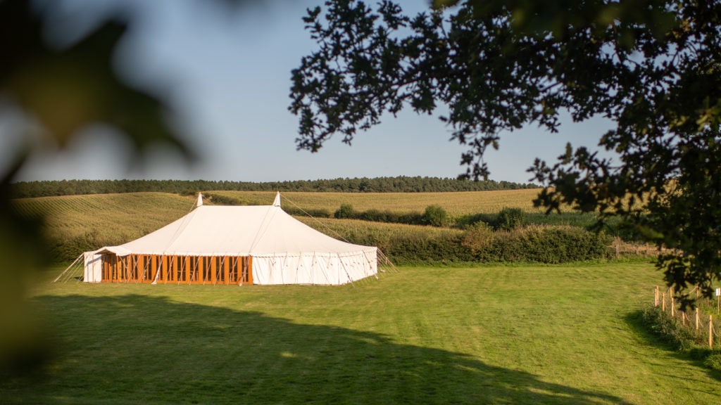 Marquee wedding venue in the sunshine