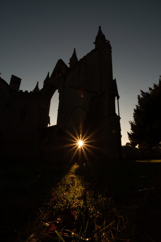 Sunset silhouette of Newstead Abbey