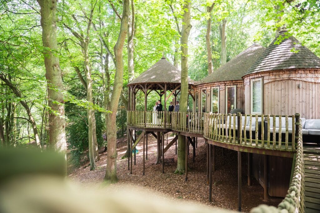The woodland treehouse at Cedar Hollow near Oxford, set up for a celebrant wedding