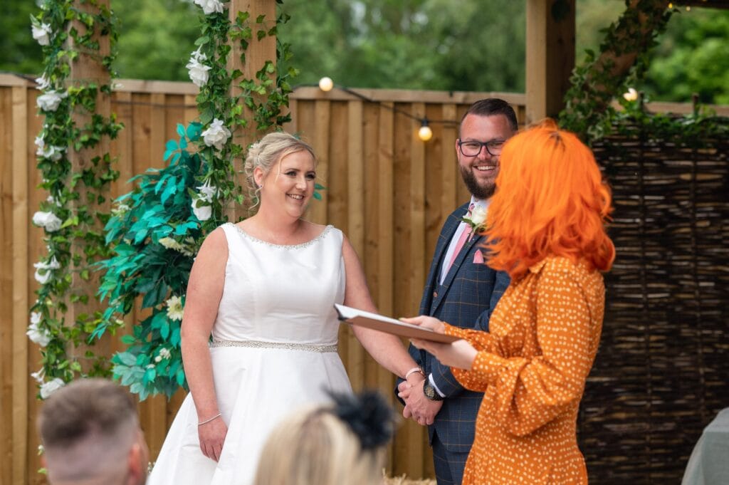 Celebrant Louise from Kickass Gatherings with Alice and Keiron at Overgrown Acres